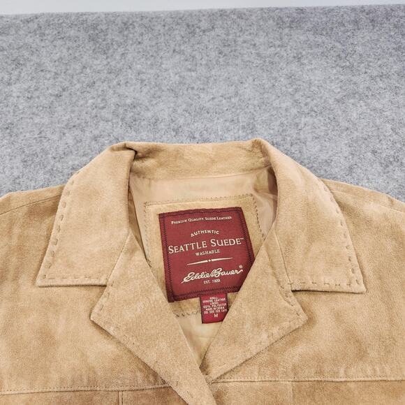 Eddie Bauer Suede Jacket Womens Medium Tan Leather Western Washable Coat Pockets - Picture 5 of 16